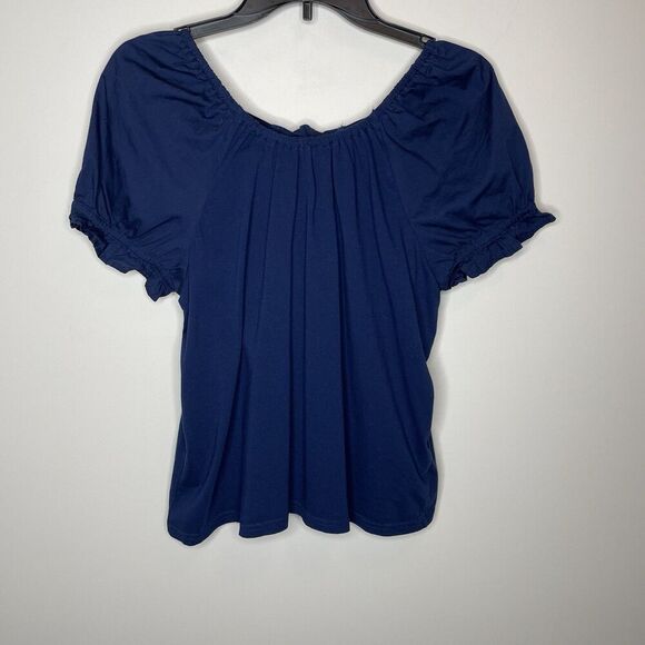 J.CREW Bow Back Top Women Medium Navy Blue 100% Cotton Loose Fit BQ131 - Picture 1 of 11